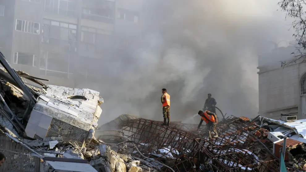 El edificio destruido en un ataque aéreo en Siria