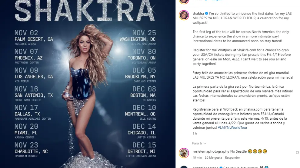 Nuevas fechas de Shakira