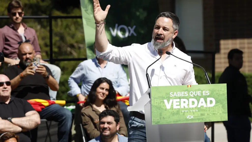 El presidente de Vox, Santiago Abascal, en un acto electoral en Getxo.