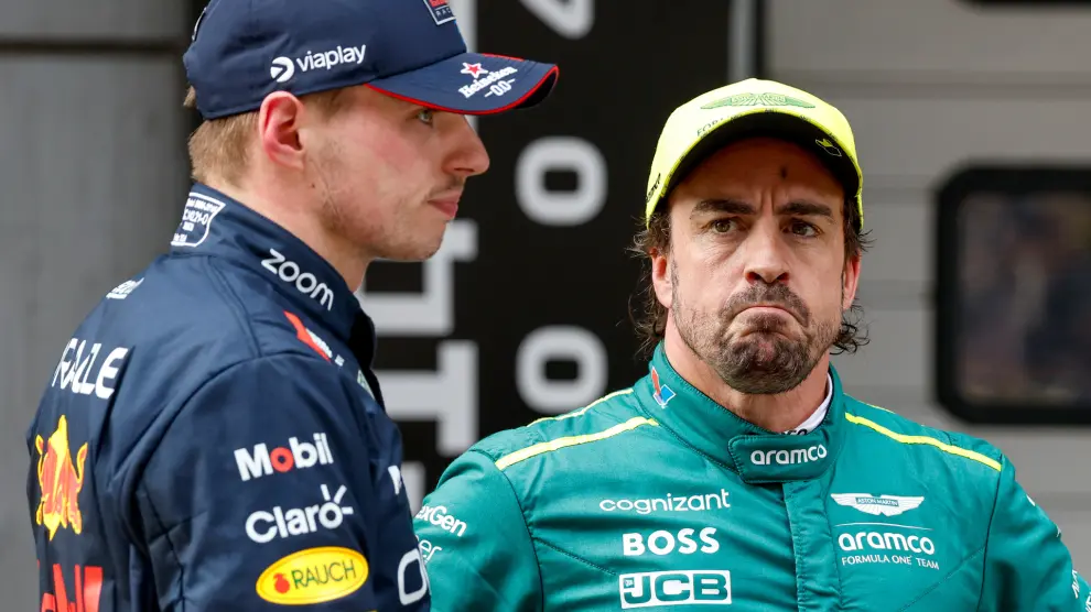 VERSTAPPEN Max (ned), Red Bull Racing RB20, portrait ALONSO Fernando (spa), Aston Martin F1 Team AMR24, portrait during the Formula 1 Lenovo Chinese Grand Prix 2024, 5th round of the 2024 Formula One World Championship from April 19 to 21, 2024 on the Shanghai International Circuit, in Shanghai, China - Photo DPPI..AFP7 ..20/04/2024 ONLY FOR USE IN SPAIN [[[EP]]]
