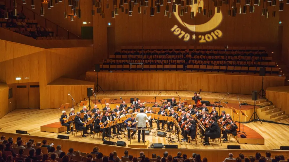 La Agrupación Laudística Harmonía en una de sus útimas actuaciones en la sala Mozart del Auditorio de Zaragoza.