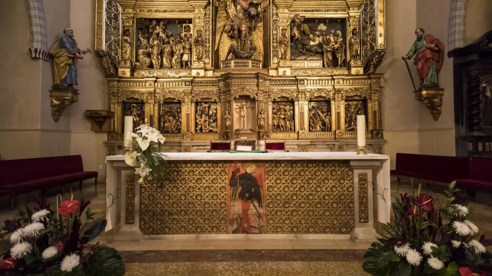 Detall del retablo del altar mayor de la iglesia de San Miguel de los Navarros en Zaragoza, realizado por Damián Forment.