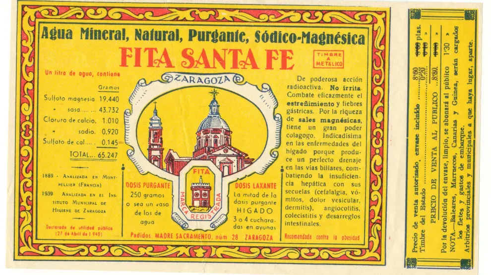 Etiqueta para el agua embotellada de Fita Santa Fe.