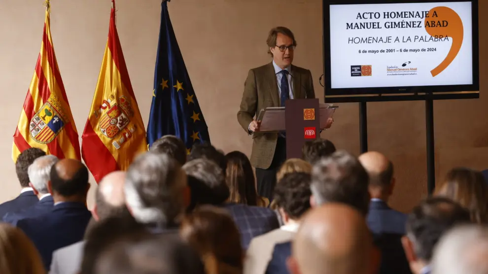 Manuel Giménez Larraz, este lunes, en el 'Homenaje a la palabra' de la Fundación Giménez Abad