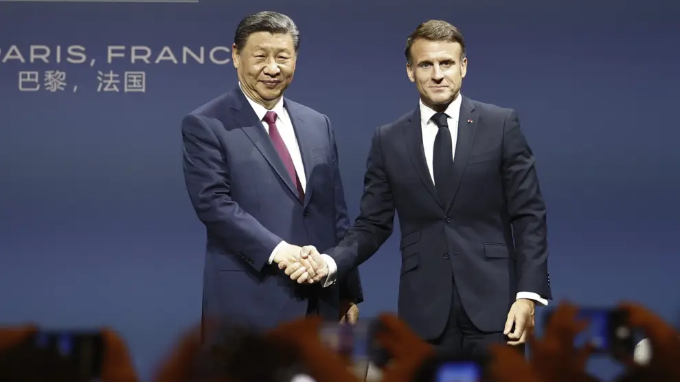 El presidente francés Emmanuel Macron y el presidente chino Xi Jinping durante el sexto encuentro del Consejo Económico Franco-chino