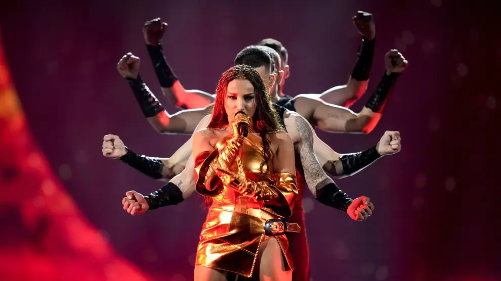 Nutsa Buzaladze of Georgia performs the song Firefighter during the second semi-final at the Eurovision Song Contest in Malmo