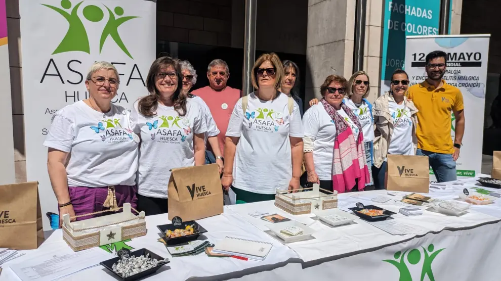 La Asociación Asafa Huesca de Fibromialgia, Fatiga Crónica y Sensibilidad Química Múltiple ha salido a la calle este 12 de mayo para sensibilizar sobre estas enfermedades.