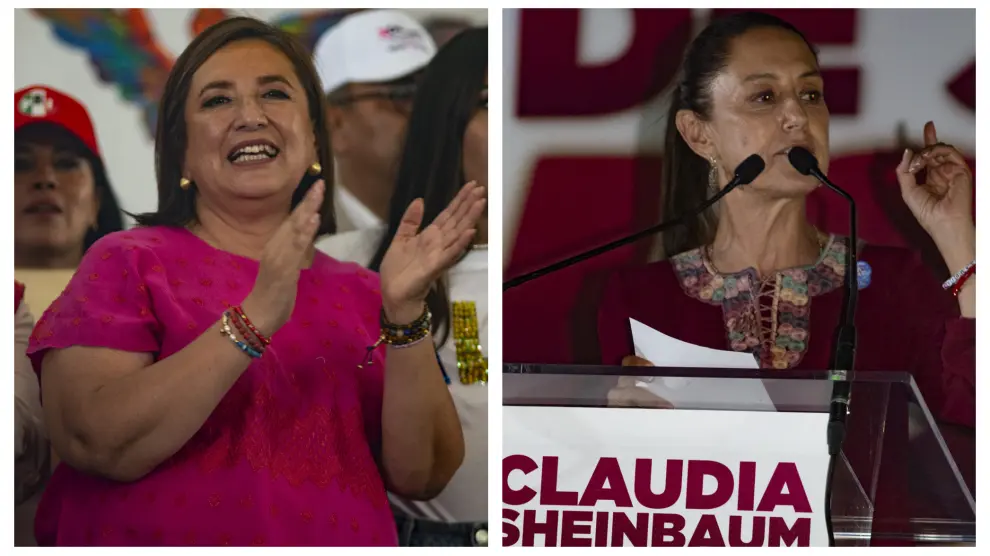 Las principales candidatas, Xóchitl Gálvez y Claudia Sheinbaum, en actos electorales en Ciudad de México.