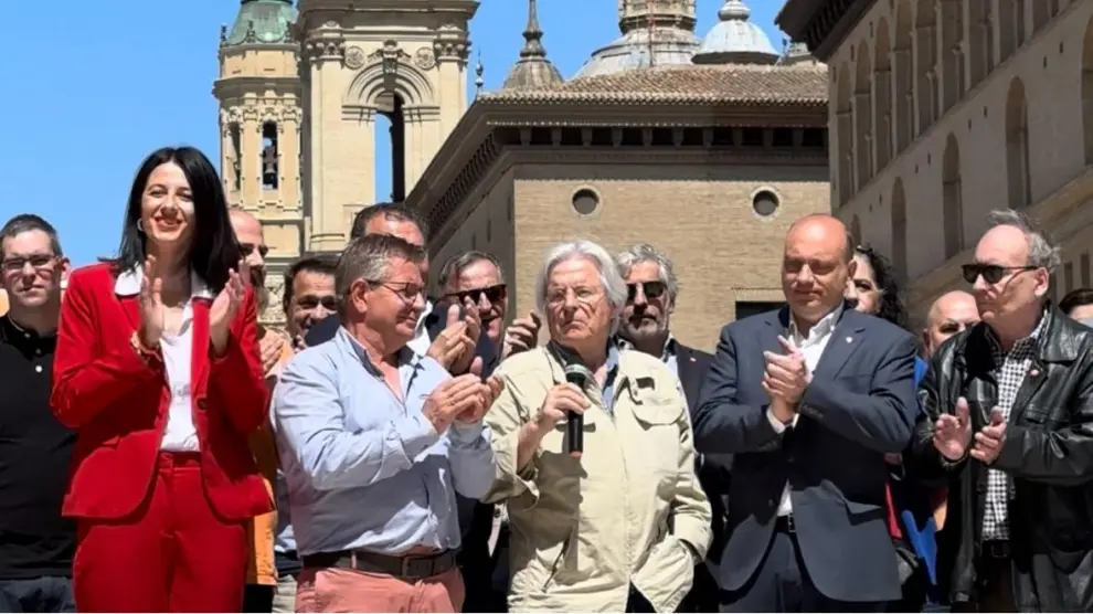 Los candidatos europeos de Cs, Javier Nart y José Ramón González, en el mitin central de Zaragoza.