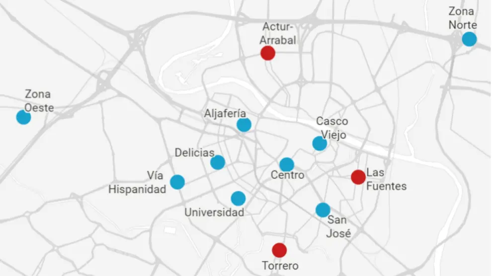 La opción política más votada en cada barrio de Zaragoza.