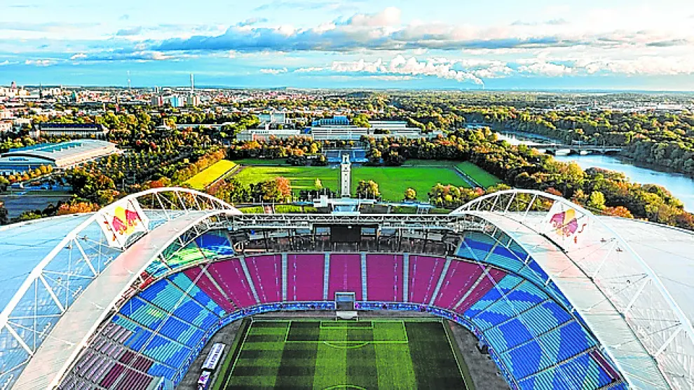 Vista aérea del campo de fútbol del RB Leipzig.