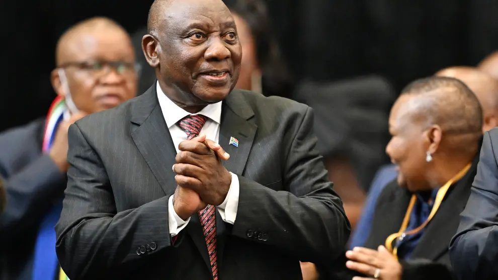 CAPE TOWN, June 14, 2024 -- Cyril Ramaphosa reacts after being reelected as the nations president during the first sitting of the National Assembly in Cape Town, South Africa, on June 14, 2024. Cyril Ramaphosa, leader of South Africas ruling African National Congress (ANC), was reelected by the National Assembly on Friday as the nations president for the next five years...14/06/2024 [[[EP]]]