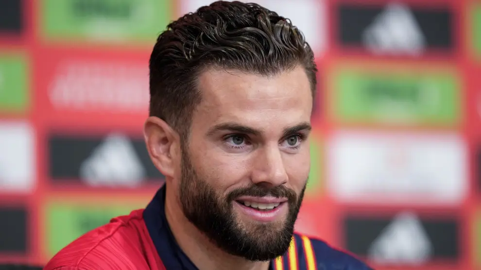 Spain's Nacho attends a press conference ahead of Sunday's Euro 2024, round of 16 soccer match against Georgia in Donaueschingen, Germany, Thursday, June 27, 2024. (AP Photo/Manu Fernandez)