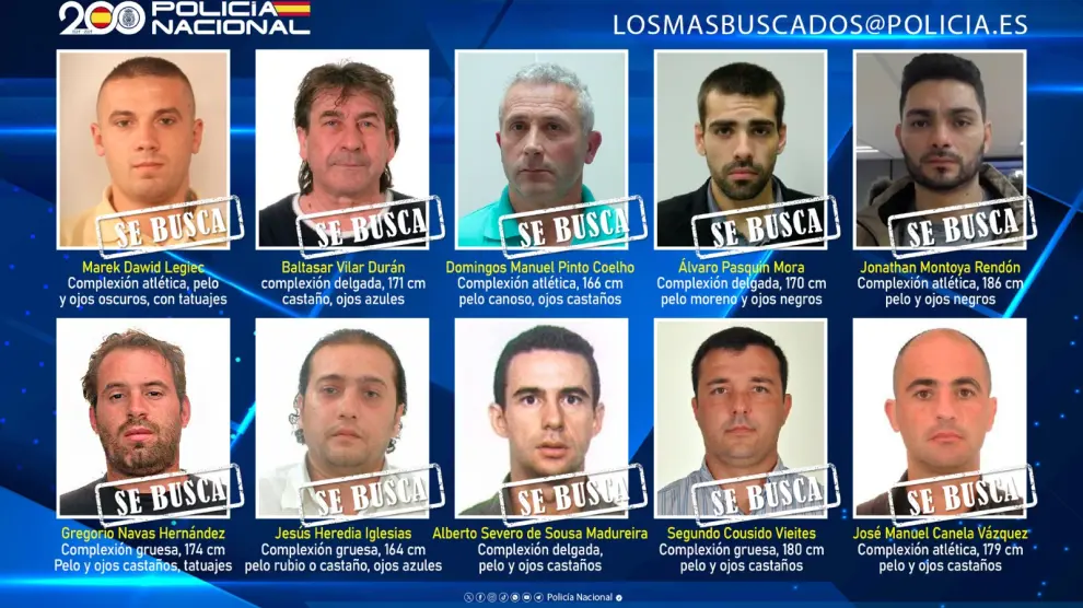 Los 10 fugitivos más buscados por la Policía en España.