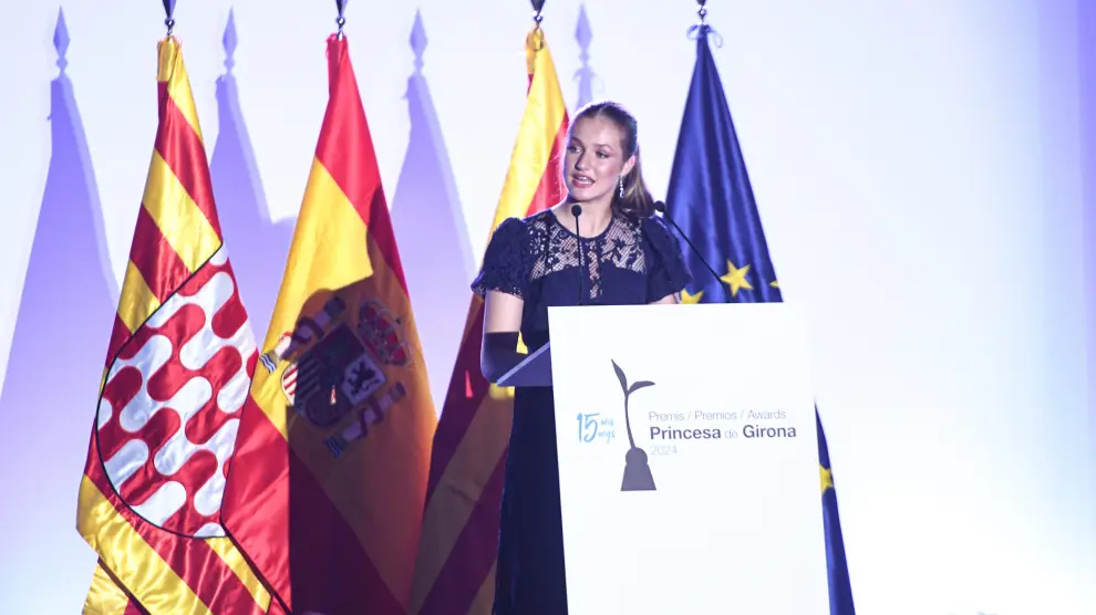 La Princesa Leonor interviene durante la entrega de los XV Premios Fundación Princesa de Gerona.