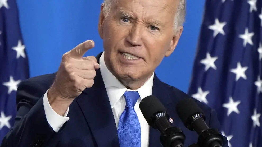 President Joe Biden speaks at a news conference on the final day of the NATO summit in Washington, July 11, 2024. (AP Photo/Jacquelyn Martin)
