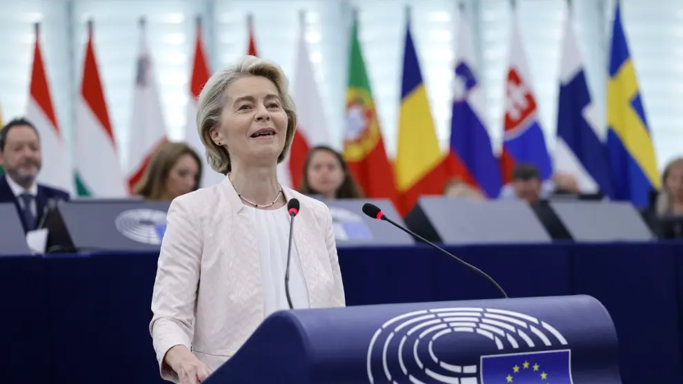 Ursula von der Leyen en su discurso de reelección como presidenta del Parlamento Europeo este jueves.