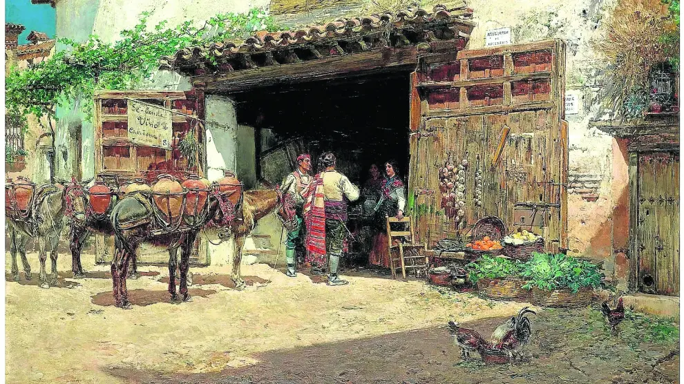 El cuadro ‘La cata’ (1896), lleno de guiños (incluido ese de «Se bende viño. Cariñena»), que encarna el arte preciso de Barbasán.