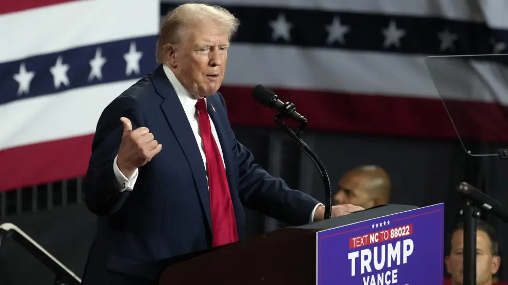 Republican presidential candidate former President Donald Trump speaks at a campaign rally Wednesday, July 24, 2024, in Charlotte, N.C. (AP Photo/Alex Brandon) [[[AP/LAPRESSE]]]