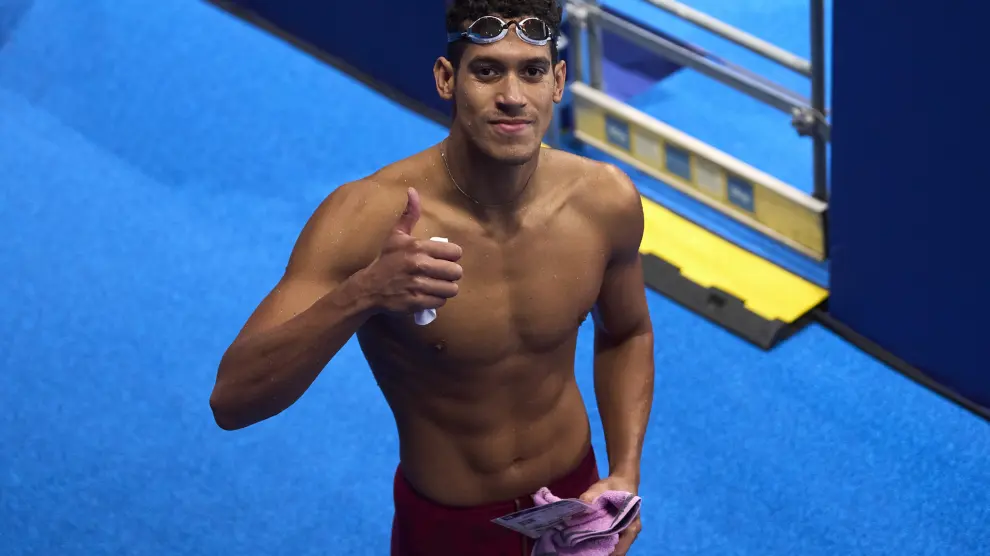 El nadador español Hugo González de Oliveira tras competir en los 100 espalda de Paris 2024..DIEGO SOUTO/COE..28/07/2024 [[[EP]]]