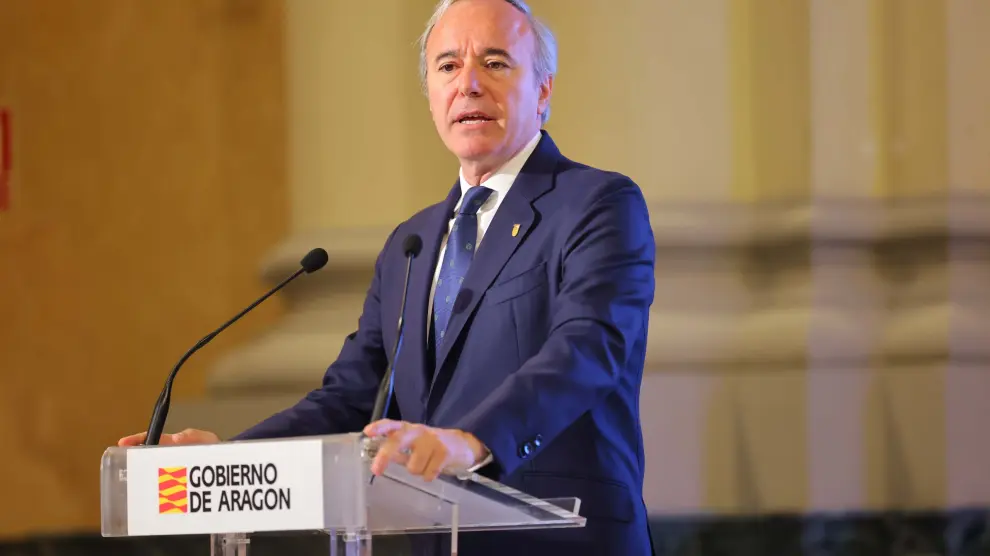 Jorge Azcón, este lunes en la presentación de su balance del primer año de legislatura.