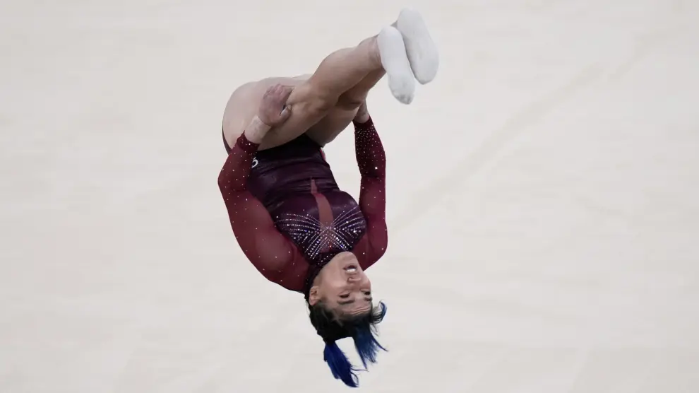 Alexa Moreno, of Mexico, competes on the floor exercise during a women's artistic gymnastics qualification round at the 2024 Summer Olympics, Sunday, July 28, 2024, in Paris, France. (AP Photo/Francisco Seco) Associated Press / LaPresse Only italy and Spain