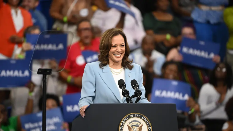 Kamala Harris en un acto de campaña en el estado de Georgia.