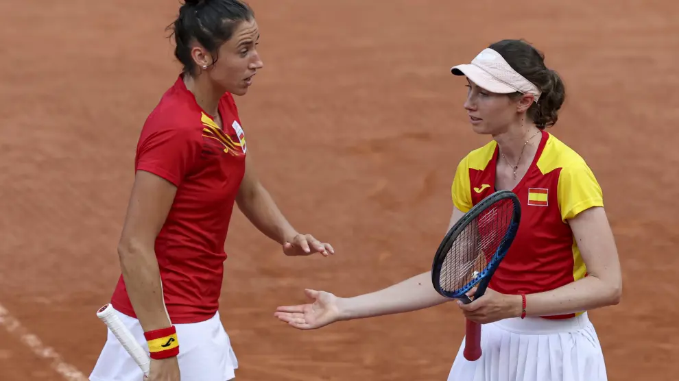 Las tenistas españolas Cristina Bucsa y Sara Sorribes ante las ucranianas Nadia Kichenok y Liudmila Kichenok durante los cuartos de final de dobles femeninos de tenis celebrados en el marco de los Juegos Olímpicos París 2024