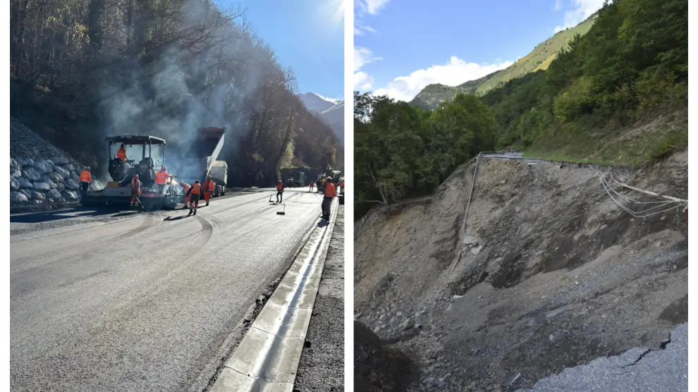 Los trabajos de asfaltados llegan 90 días después del hundimiento de la carretera que cortó el paso fronterizo de Somport.