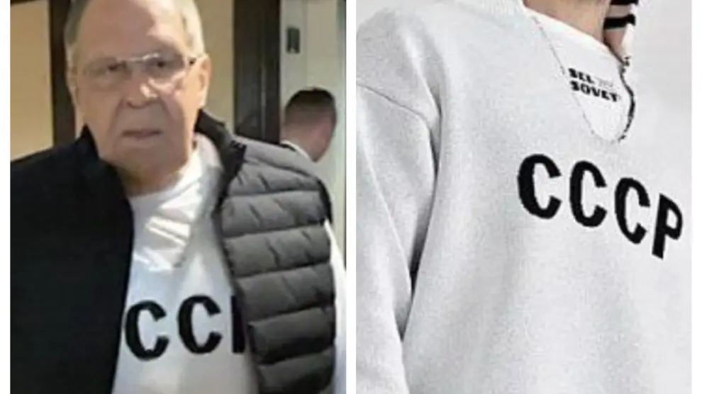 Imágenes compartidas en redes sociales de la llegada de Lavrov y de la polémica sudadera