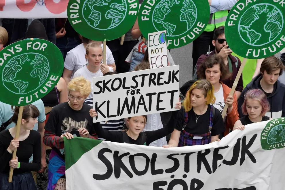 Manifestaciones contra el cambio climático en Suecia, con la joven activista Greta Thunberg.
