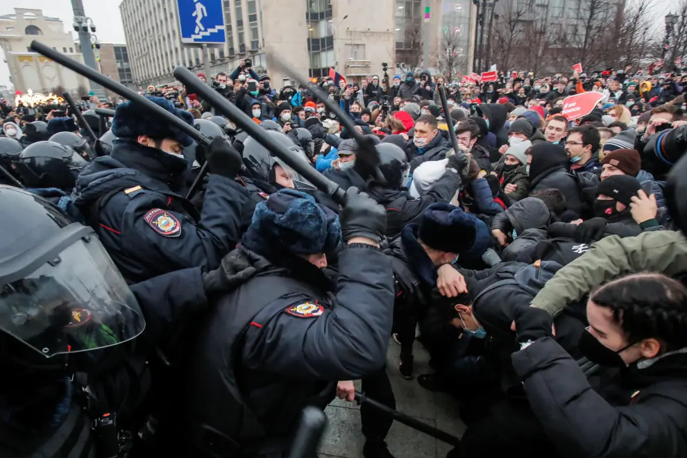 Protesta en Moscú contra el arresto de Navalni.