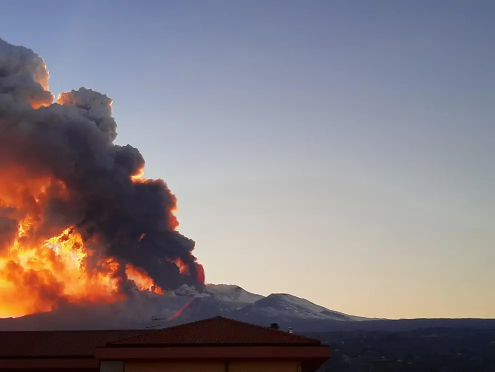 Mount Etna erupts as seen from Riposto