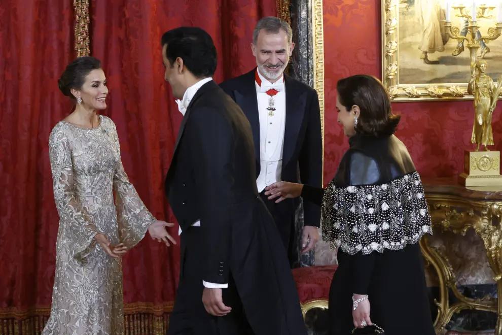 Foto de la cena de gala de los Reyes al emir de Qatar en el Palacio Real