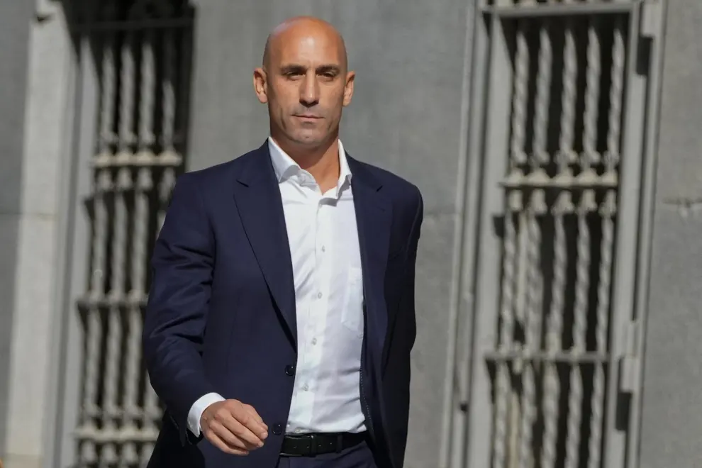 The former president of Spain's soccer federation Luis Rubiales arrives at the National Court in Madrid, Spain, Friday, Sept. 15, 2023. Spanish state prosecutors formally accused Rubiales last week of alleged sexual assault and an act of coercion after Rubiales kissed Spain forward Jenni Hermoso on the lips during the awards ceremony after Spain beat England to win the title on Aug. 20 in Sydney, Australia. (AP Photo/Manu Fernandez)