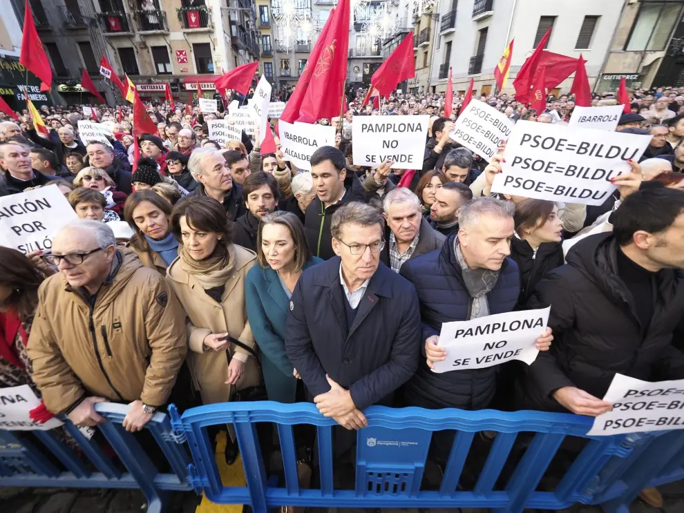 Concentración 'Pamplona no se vende', este domingo, con la presencia de Feijoo y Azcón, entre otros líderes del PP.