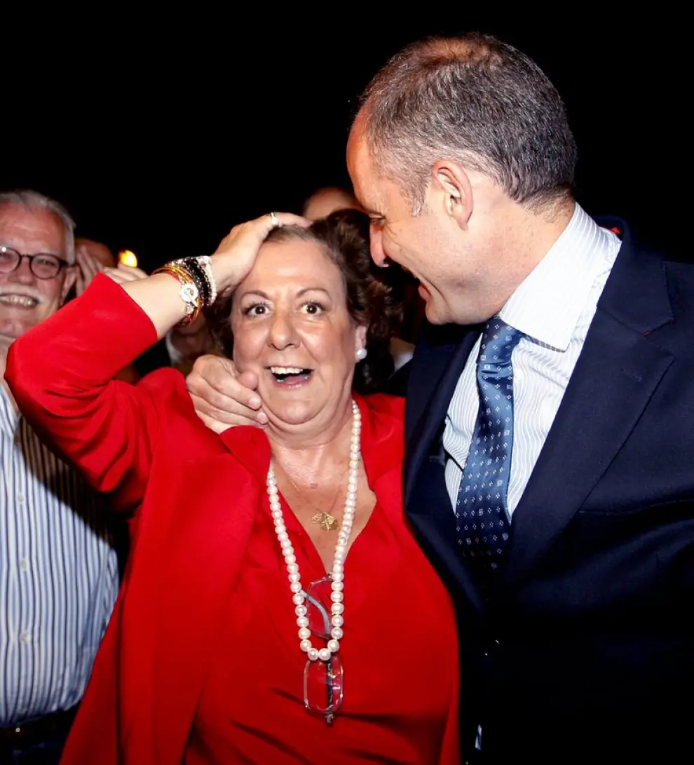 Rita Barberá y Francisco Camps celebran la victoria del PP en Valencia