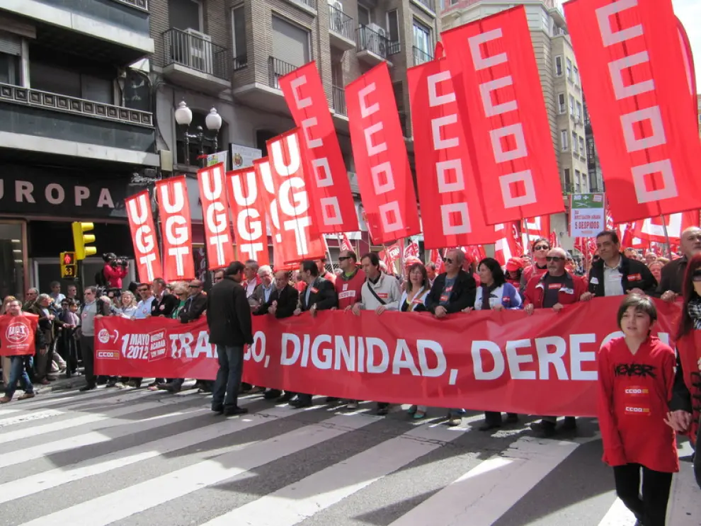 Cabecera de la manifestación de Zaragoza, en el Coso