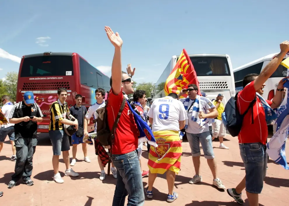 Llegada de los aficionados del Real Zaragoza a Getafe