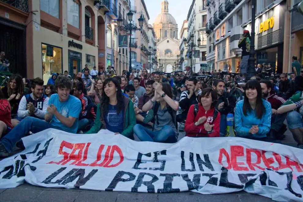 Imagen de archivo de una concentración del 15M en la Plaza del Pilar