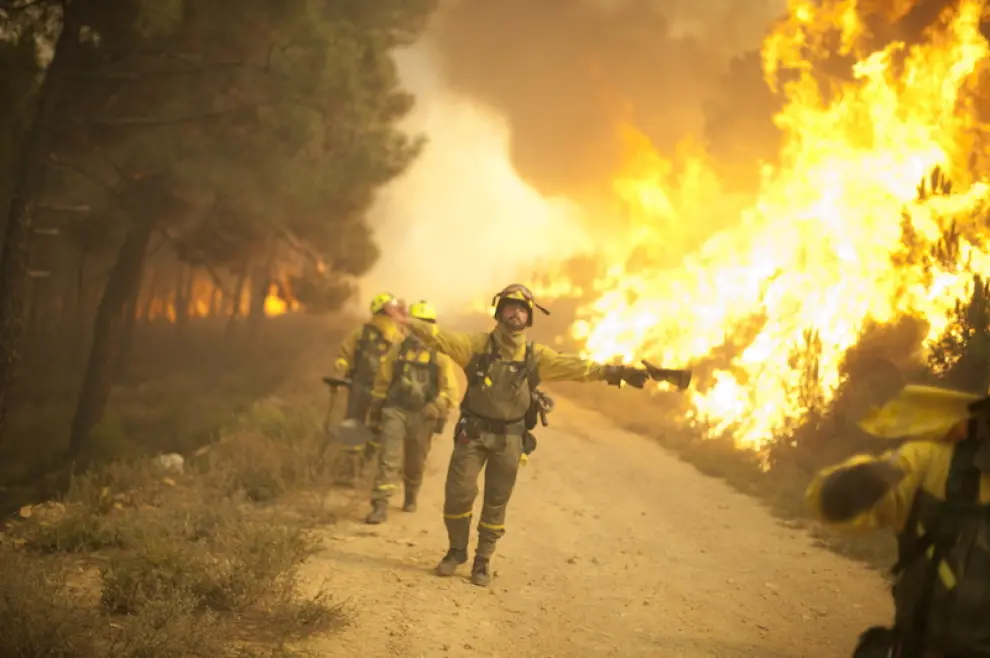 Los bomberos y UME luchan contra el fuego en la provincia de León