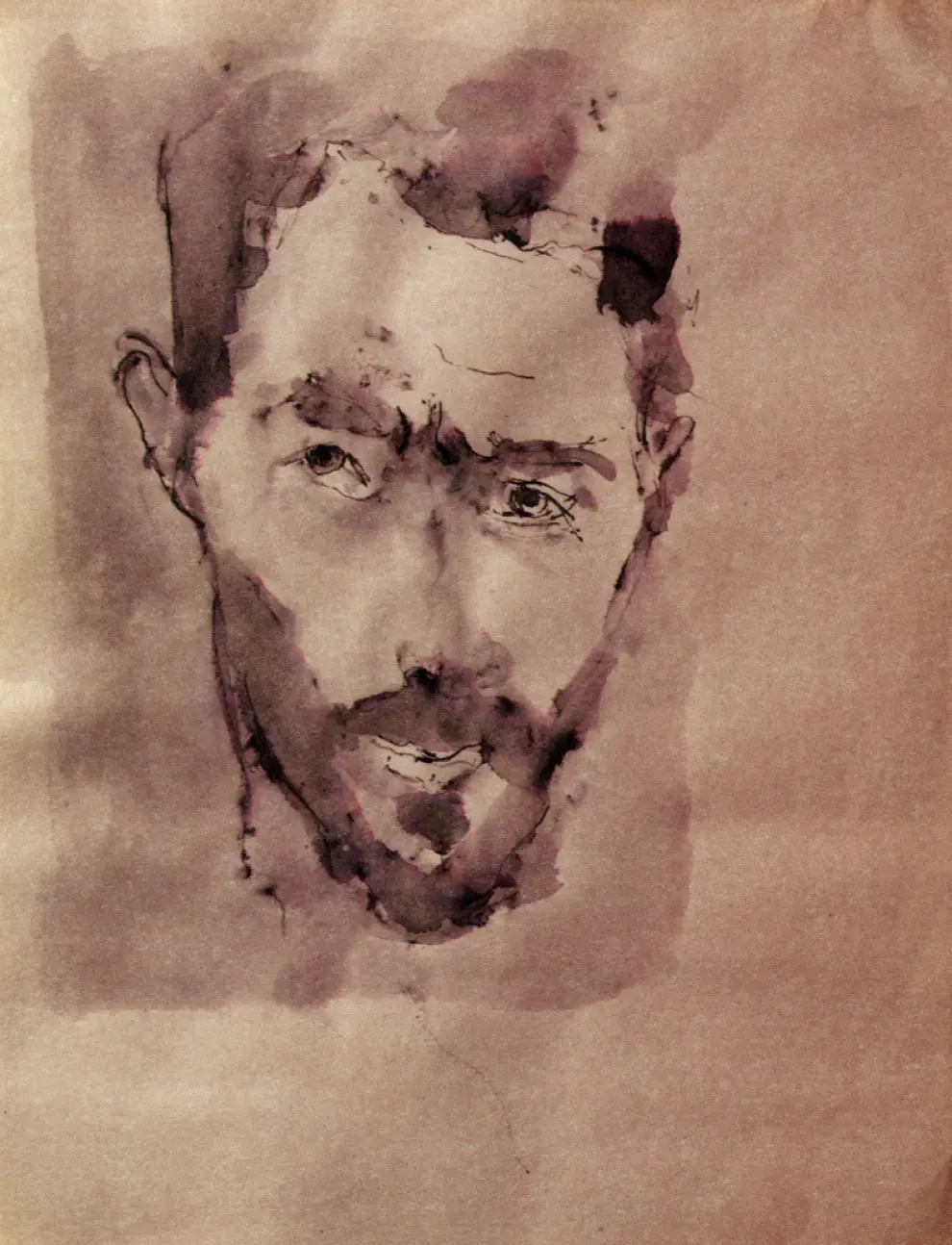 Yves Berger retratado por su padre con tinta china, levemente escurrida.