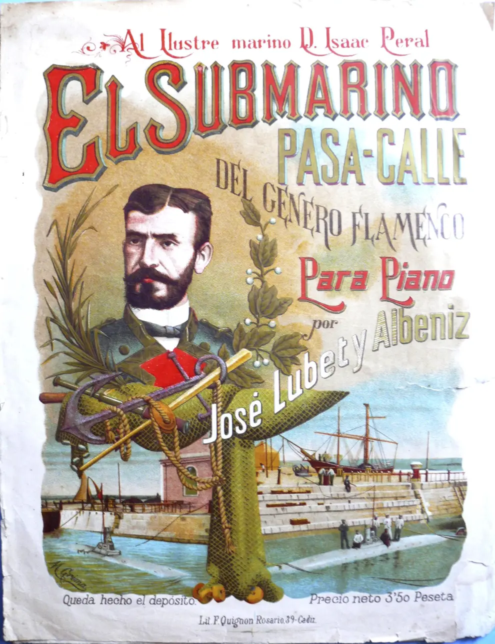 Partitura de Jose Lubet y Albeniz de una pasacalles en el homenaje al submarino de Peral.