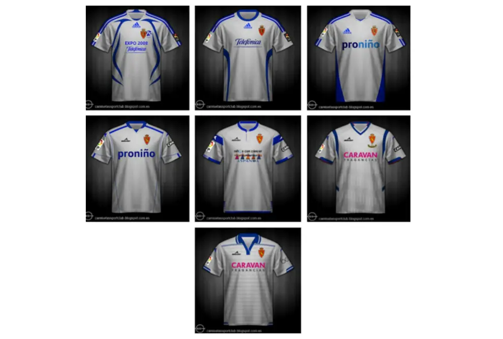 Evolución de la camiseta del Real Zaragoza entre 2008 y la actualidad