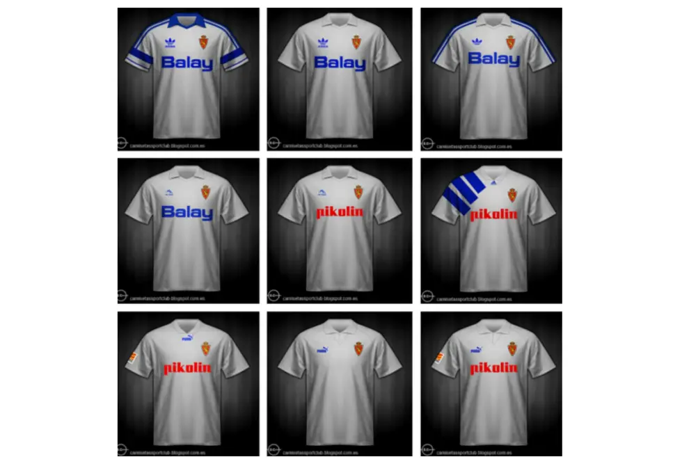 Evolución de la camiseta del Real Zaragoza entre 1989 y 1995