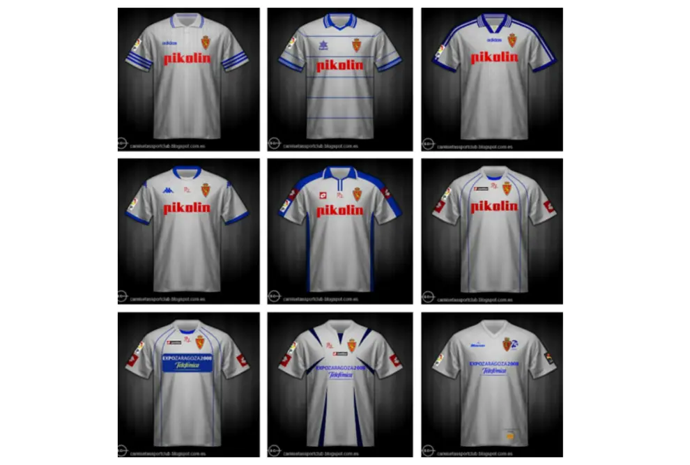 Evolución de la camiseta del Real Zaragoza entre 1995 y 2008