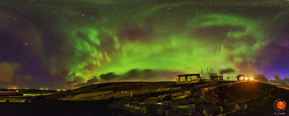 Aurora boreal vista desde Hestheimar, Islandia, en 2015.