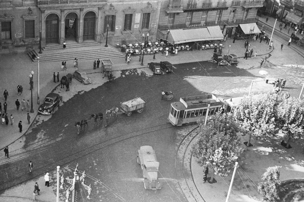 Vista aérea de la plaza de España, en los años 40.