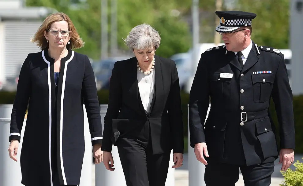 Amber Rudd, Theresa May e Ian Hopkins.