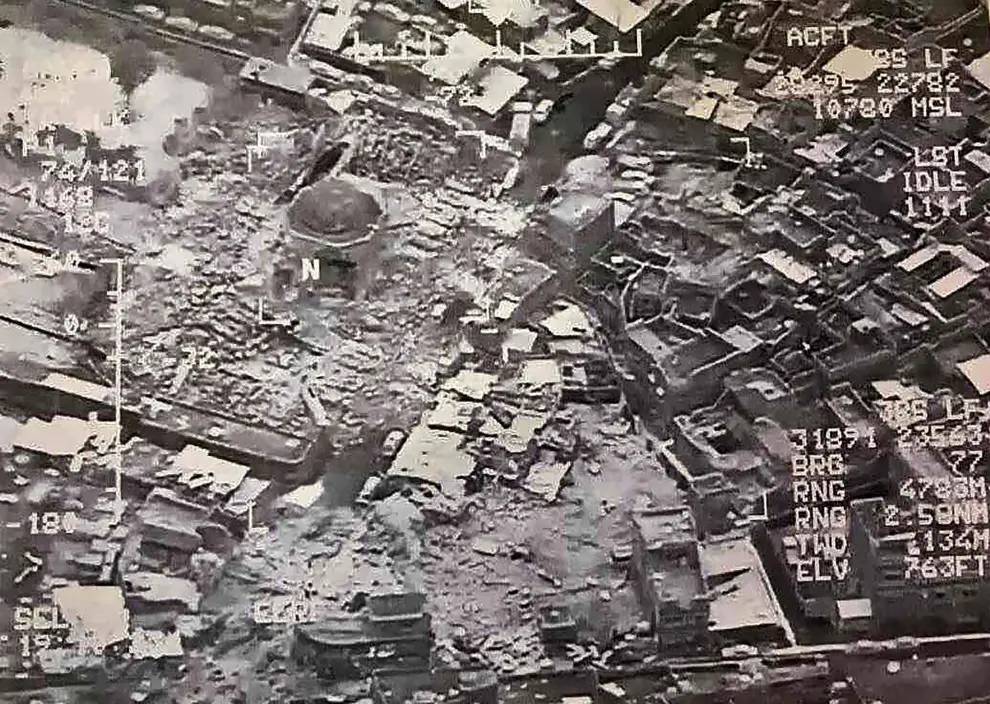 Imagen de la mezquita destruida.